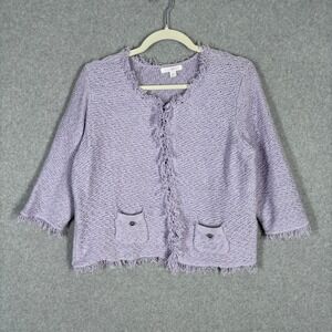 Crochet Cardigan Sweater XL Lavender Fringe Pastel Glam Old Money Cute Soft Girl